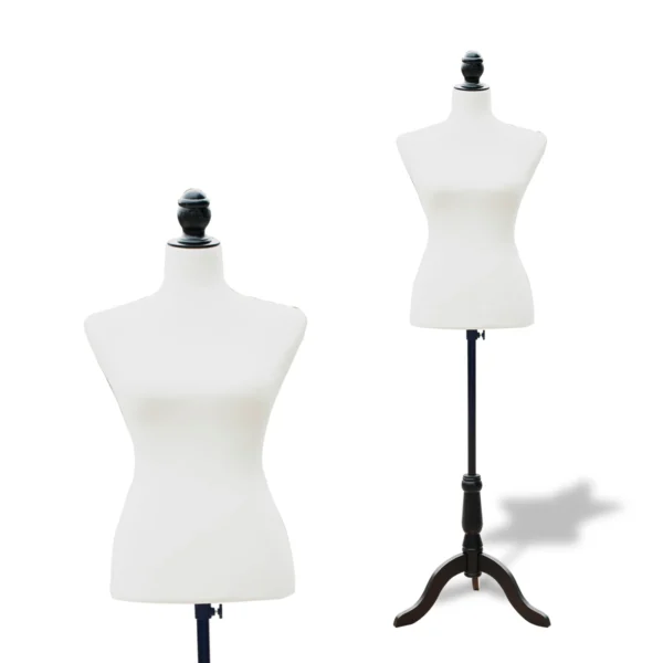 Maniquí de Costura Femenino Maniquí de Costura Ajustable a 130-168 cm con Trípode de Madera para Fotografía de Moda Exposición de Prendas Blanco
