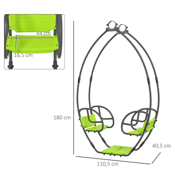 Balancín para niños estructura en metal con mango para 2 niños de 3 a 6 años 110,5 x 40,5 x 180 cm verde asiento columpio - Imagen 6