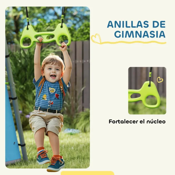 Columpio Infantil 3 en 1 con Tienda Anillas y Altura Ajustable para Niños de 3-8 Años Estructura Metálica 283x180x182 cm - Imagen 4