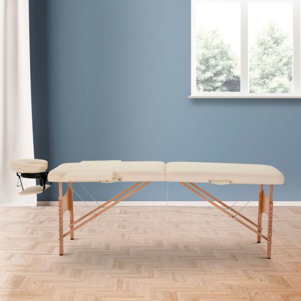 Camilla de Masaje - Color Crema - PU y Madera - 182x60x(61-87)cm - Imagen 8