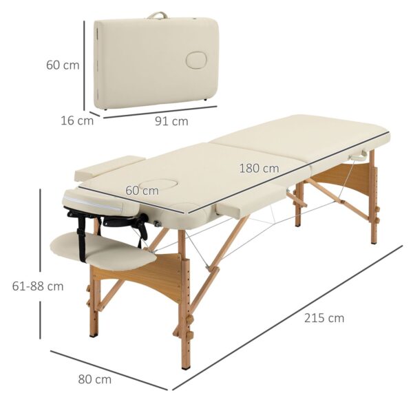 Camilla de Masaje - Color Crema - PU y Madera - 182x60x(61-87)cm - Imagen 7