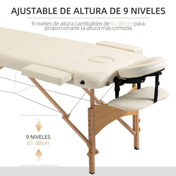Camilla de Masaje - Color Crema - PU y Madera - 182x60x(61-87)cm - Imagen 6