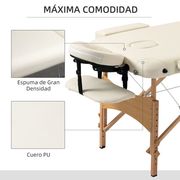 Camilla de Masaje - Color Crema - PU y Madera - 182x60x(61-87)cm - Imagen 4