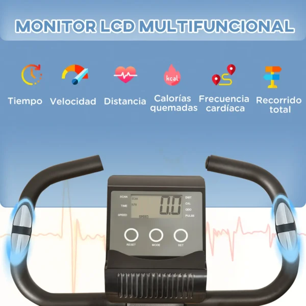 Bicicleta Estática Plegable Regulable en Altura Resistencia Magnética Ajustable Bicicleta de Ejercicio Fitness con Pantalla LCD y Asiento con Respaldo Sensor de Pulso 105x48x118 cm Negro - Imagen 8