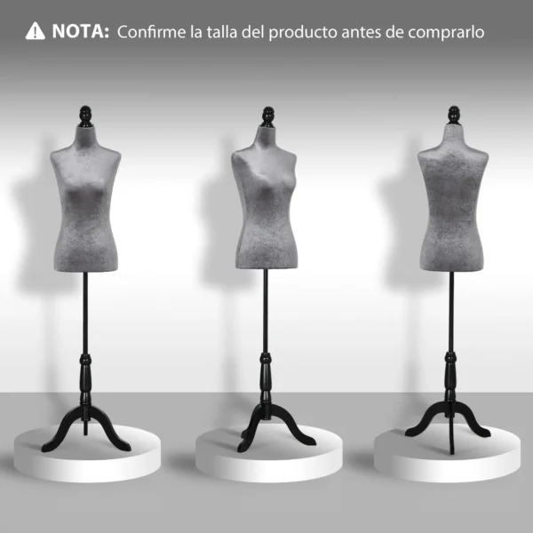Maniquí de Costura Ajustable a 130-168 cm con Trípode de Madera para Fotografía de Moda Exposición de Prendas Gris - Imagen 8