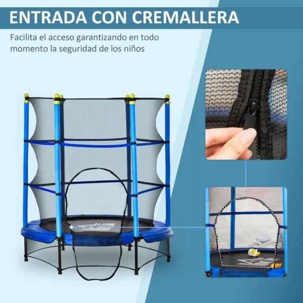 Cama Elástica Infantil Ø140x160 cm Trampolín para Niños de +3 Años con Red de Seguridad y Marco de Acero para Interior y Exterior Azul - Imagen 7