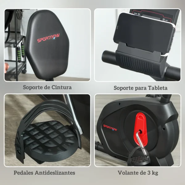 Bicicleta Estática en Casa Silenciosa con Resistencia Magnética Ajustable y Pantalla LCD 103-139x61x100,5 cm Negro CON RESPALDO - Imagen 5