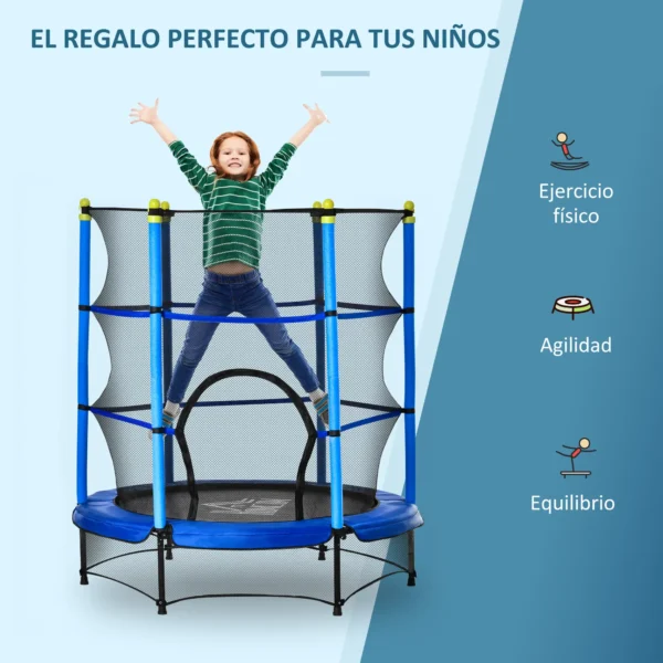 Cama Elástica Infantil Ø140x160 cm Trampolín para Niños de +3 Años con Red de Seguridad y Marco de Acero para Interior y Exterior Azul - Imagen 4