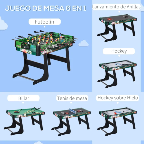 Mesa Multijuegos para Niños de +7 Años 6 en 1 Plegable Billar Futbolín Ping-Pong 118x104x71 cm Multicolor - Imagen 7