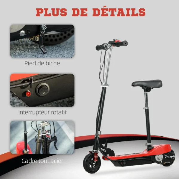 Trotinette eléctrica 120 W Plegable para niños 7-14 años, 15 Km/h Máx PATINETE CON ASIENTO - Imagen 5