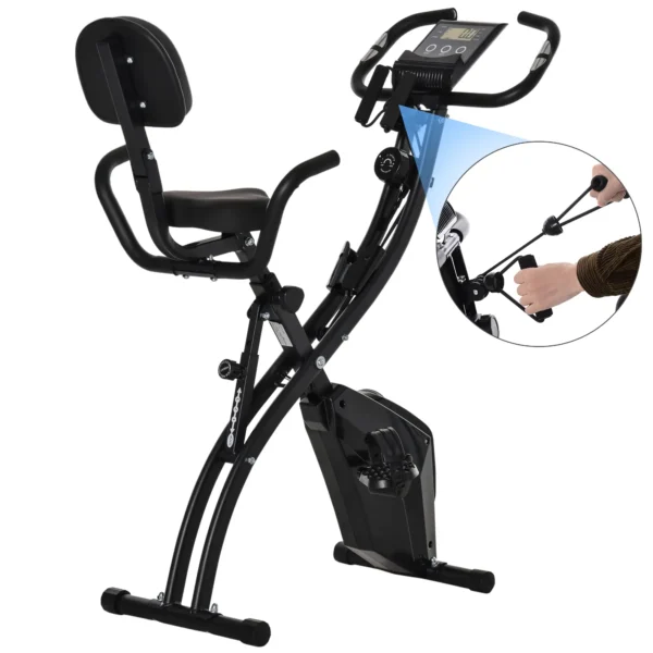 Bicicleta Estática Plegable Regulable en Altura Resistencia Magnética Ajustable Bicicleta de Ejercicio Fitness con Pantalla LCD y Asiento con Respaldo Sensor de Pulso 105x48x118 cm Negro - Imagen 2