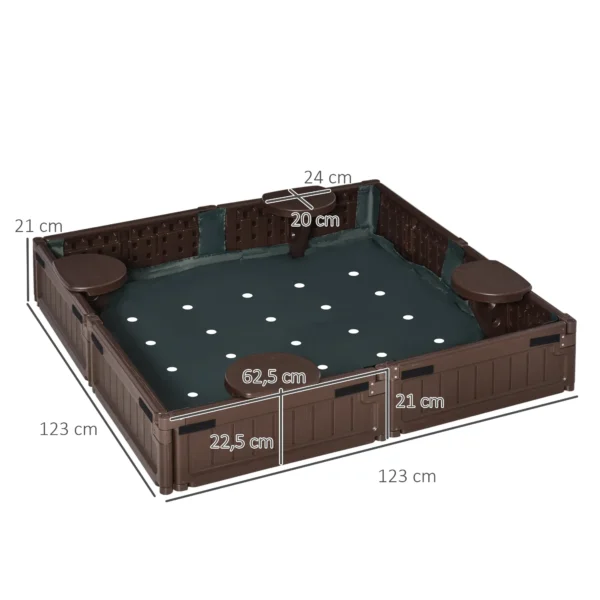 Arenero con Cubierta y Lona de Base, Diseño Modular, 4 Asientos, 1,23L x 1,23A m, Marrón 5 - Imagen 6