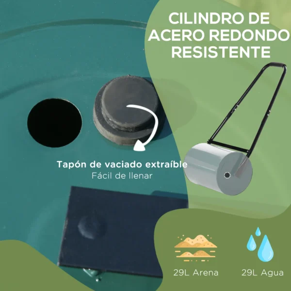 Rodillo para Césped de 30L Relleno de Arena o Agua con Mango en U para Jardín Granja Verde Oscuro - Imagen 5