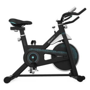 DrumFit Indoor 13000 Delfos Bicicleta indoor con volante de inercia de 13 kg, resistencia manual, manillar y sillín deportivos, pantalla LCD, sensor de frecuencia cardíaca, calapiés y freno de emergencia. Bicicleta indoor
