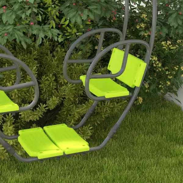 Balancín para niños estructura en metal con mango para 2 niños de 3 a 6 años 110,5 x 40,5 x 180 cm verde asiento columpio - Imagen 4