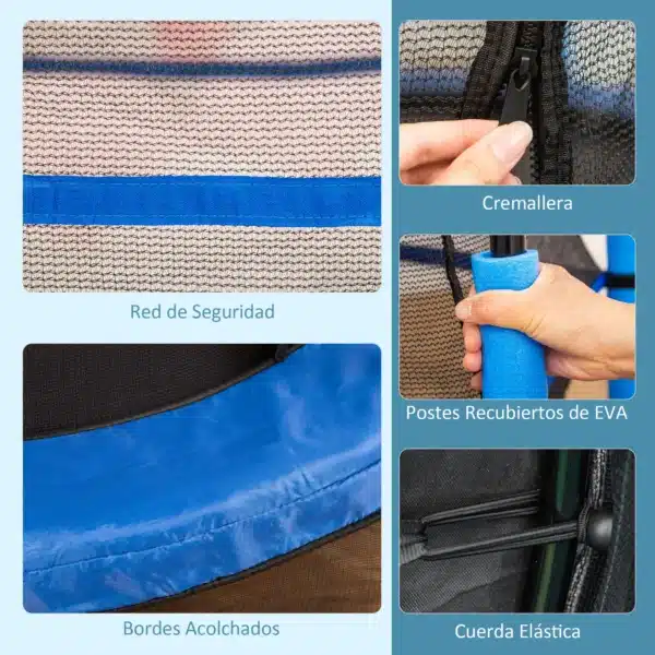 Cama Elástica Infantil Ø140x160 cm Trampolín para Niños de +3 Años con Red de Seguridad y Marco de Acero para Interior y Exterior Azul - Imagen 6