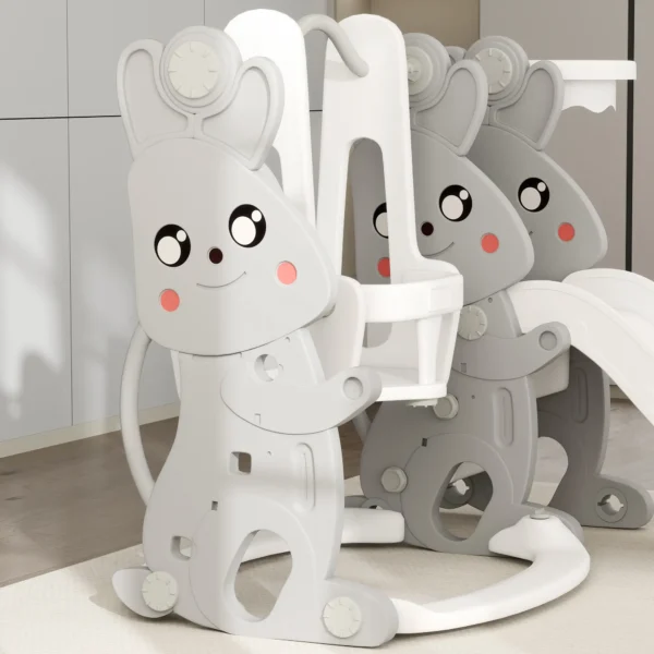 Tobogán Infantil con Columpio con Barandilla y Canasta 4 en 1 para Niños de +18 Meses 147,5x160x107 cm Gris - Imagen 4