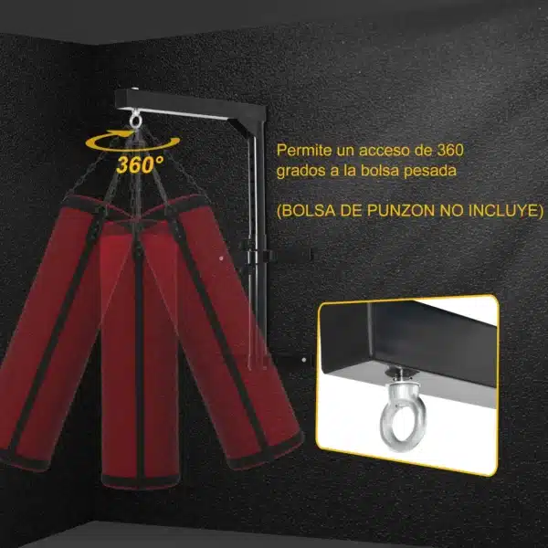Soporte de Pared para Saco de Boxeo Regulable 57 A 81CM Soporte de Pared para Saco de Boxeo con Gancho Bolsa Pesada MMA Tubo Robusto de Acero Carga Máx. 100 kg Negro - Imagen 6