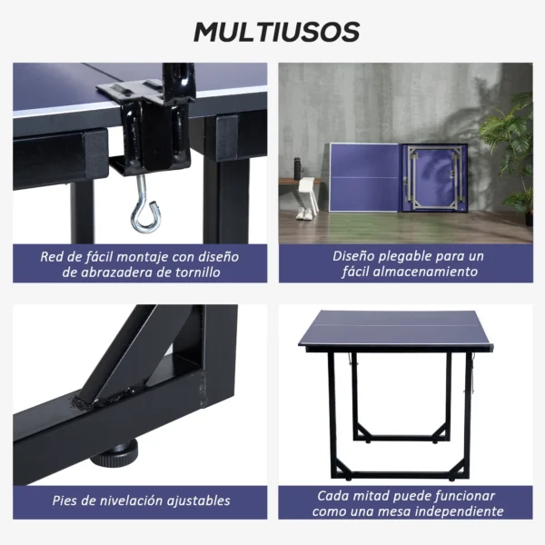 Mesa de Ping-Pong Plegable con Red y Marco de Acero para Interior y Exterior 182x91x76 cm Azul - Imagen 6