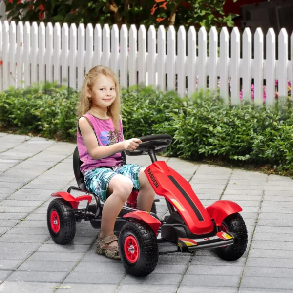 Go Kart a Pedales para Niños con Asiento Ajustable Neumáticos de Goma Freno de Mano Carga 50 kg 121x58x61 cm Rojo - Imagen 4