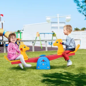 Sube y Baja Infantil Columpio Balancín para Niños con Respaldo Manillar Texturizado en Forma de Jirafa Carga 20kg por Asiento para Interior y Exterior 150x32x60 cm Multicolor