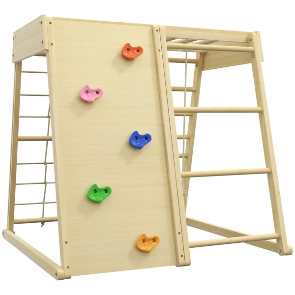 Set de Escalada 5 en 1 con columpio muro de escalada cuerda y trepar en madera barras de mono para niños - Imagen 2