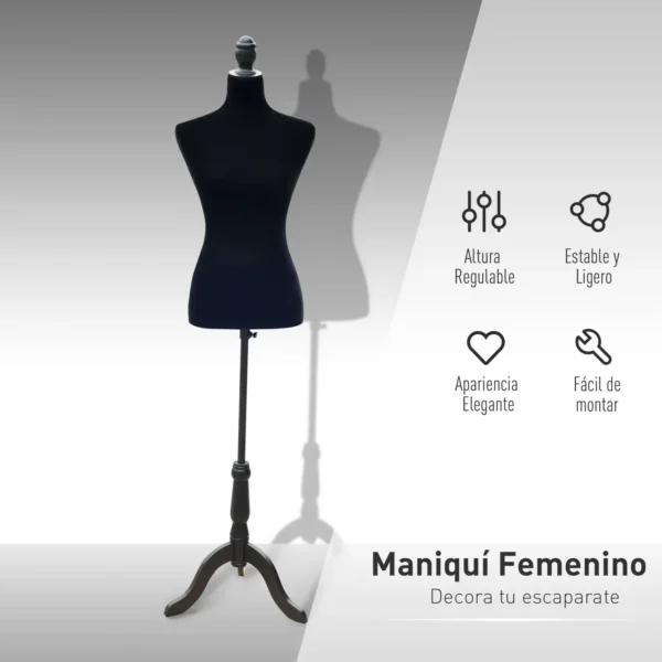 Maniquí de Costura Ajustable a 130-168 cm con Trípode de Madera para Fotografía de Moda Exposición de Prendas Negro - Imagen 8