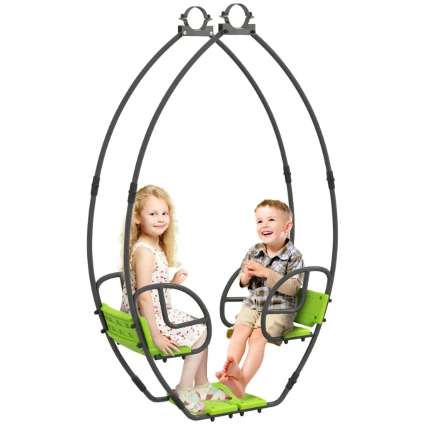 Balancín para niños estructura en metal con mango para 2 niños de 3 a 6 años 110,5 x 40,5 x 180 cm verde asiento columpio - Imagen 3