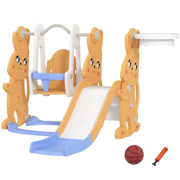 Tobogán Infantil con Columpio con Barandilla y Canasta 4 en 1 para Niños de +18 Meses 147,5x160x107 cm Naranja - Imagen 2