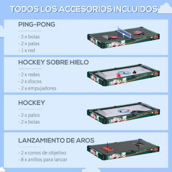Mesa Multijuegos para Niños de +7 Años 6 en 1 Plegable Billar Futbolín Ping-Pong 118x104x71 cm Multicolor - Imagen 4