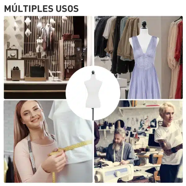Maniquí de Costura Femenino Maniquí de Costura Ajustable a 130-168 cm con Trípode de Madera para Fotografía de Moda Exposición de Prendas Blanco - Imagen 5