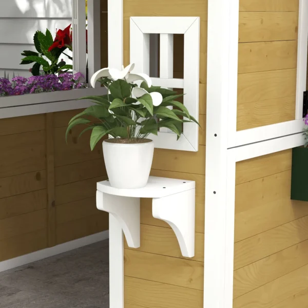 Casita de Madera Infantil con Puerta Ventanas Jardineras y Repisas con Detalles de Color 114x126,4x135 cm Natural - Imagen 4