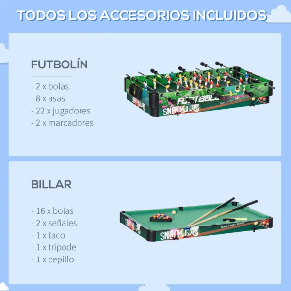 Mesa Multijuegos para Niños de +7 Años 6 en 1 Plegable Billar Futbolín Ping-Pong 118x104x71 cm Multicolor - Imagen 5