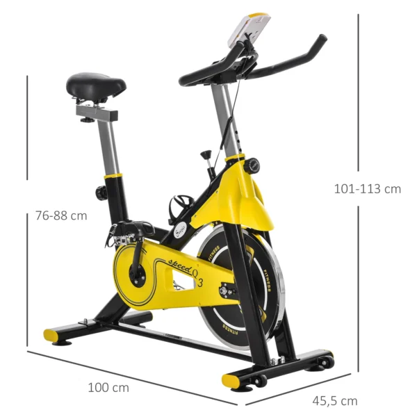 Bici Estática Bicicleta de Fitness con Resistencia Regulable Pantalla LCD Ruedas Manillar y Asiento Ajustable Amarillo - Imagen 9