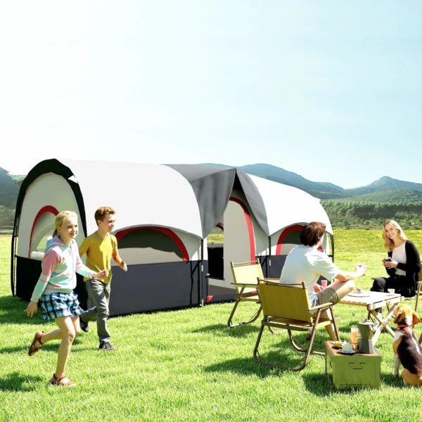 Tienda de Campaña Familiar para 4-6 Personas Impermeable con Dormitorios Independientes 435x251x195 cm Gris y Blanco - Imagen 11