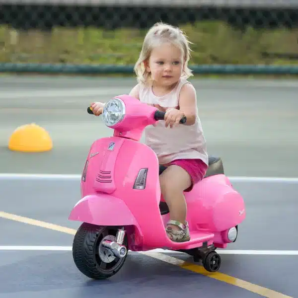 Moto Eléctrica Vespa para Niños de 18-36 Meses Moto de Batería 6V con Faro Bocina y 4 Ruedas 66,5x38x52 cm Rosa - Imagen 10