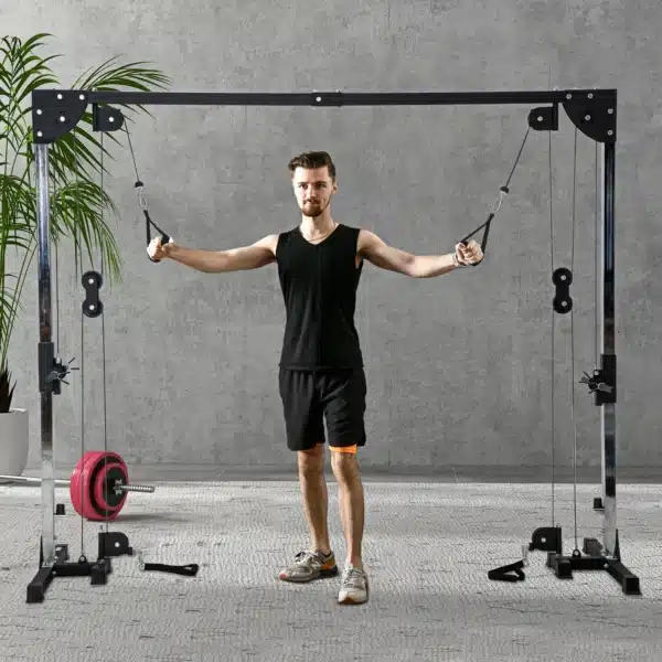 Aparato de musculación doble polea vis a vis crossover, carga libre con pesa 2x50 kg 245x85x207 cm 5 - Imagen 7