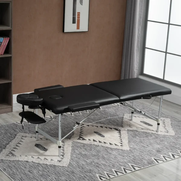Mesa de masaje plegable portátil con bolsa de transporte carga máx. 225 Kg altura ajustable 185 x 70 cm negro - Imagen 7