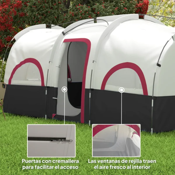 Tienda de Campaña Familiar para 4-6 Personas Impermeable con Dormitorios Independientes 435x251x195 cm Gris y Blanco - Imagen 8