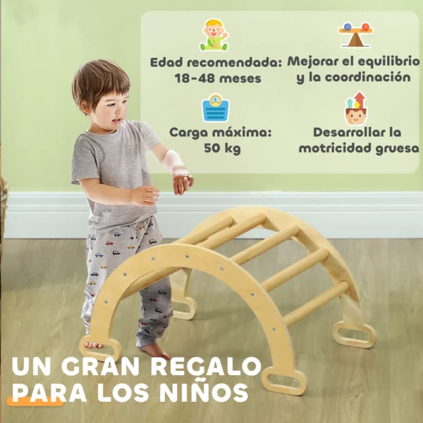 Arco de Escalada para Niños de 18-48 Meses Balancín para Bebés Carga 50 kg 68x42x36 cm Natural - Imagen 5