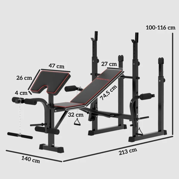 Banco de Pesas con Soportes para Barra y Respaldo Ajustable para Entrenamiento Completos de Cuerpo Negro - Imagen 9