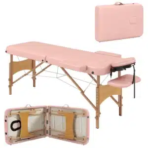 Camilla de Masaje Plegable con Reposacabezas Extraíble Asa Marco de Madera y Altura Regulable 185x60x64-88 cm Rosa