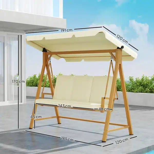 Balancín de Jardín con Toldo Ajustable para Tres Personas Estructura Metálica y Cojines 195x120x170 cm Beige - Imagen 10
