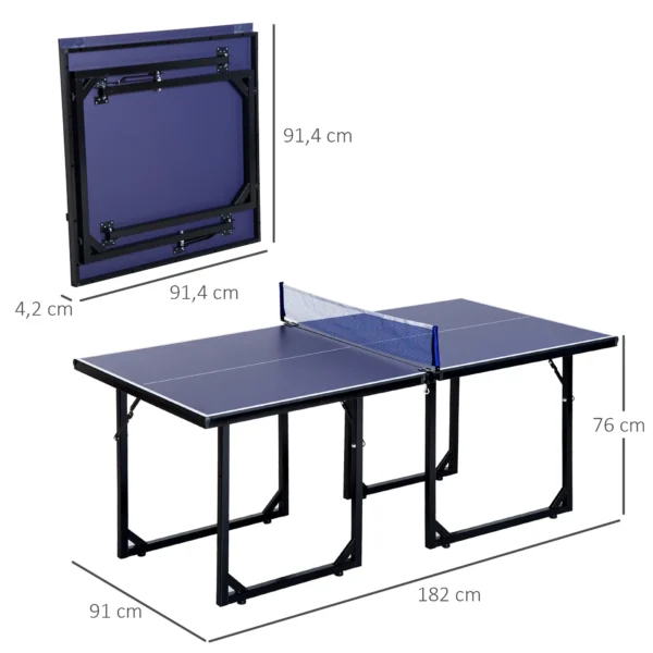 Mesa de Ping-Pong Plegable con Red y Marco de Acero para Interior y Exterior 182x91x76 cm Azul - Imagen 9