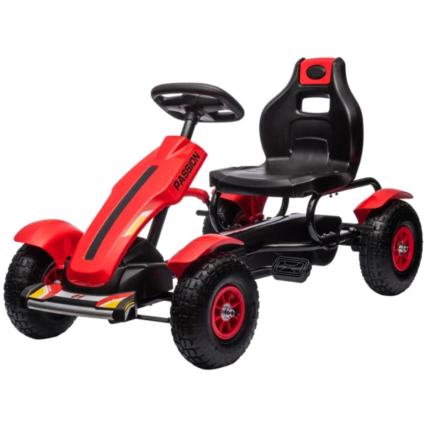Go Kart a Pedales para Niños con Asiento Ajustable Neumáticos de Goma Freno de Mano Carga 50 kg 121x58x61 cm Rojo - Imagen 7