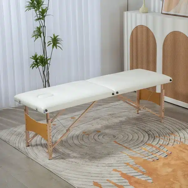 Camilla de Masaje Plegable con Marco de Madera con Altura Regulable y Bolsa de Transporte 186x60x58-81 cm Crema - Imagen 10