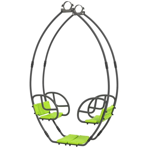 Balancín para niños estructura en metal con mango para 2 niños de 3 a 6 años 110,5 x 40,5 x 180 cm verde asiento columpio - Imagen 2