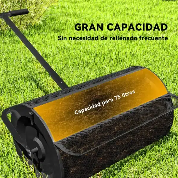 Esparcidor de Compost con Cesto de 75L Mango Ajustable y Diseño Resistente para Jardinería y Césped 70x40x112 cm Negro - Imagen 9