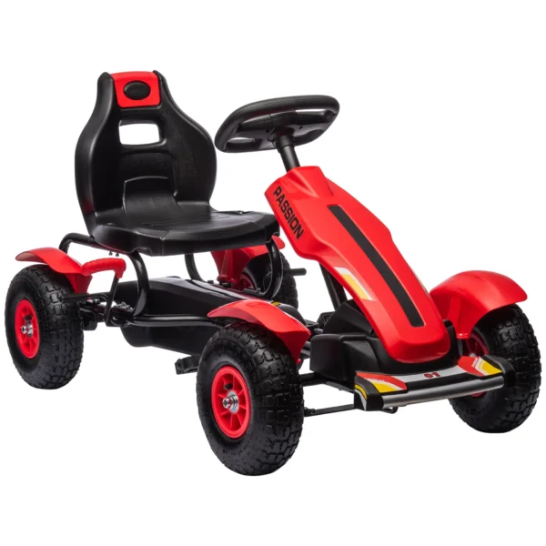 Go Kart a Pedales para Niños con Asiento Ajustable Neumáticos de Goma Freno de Mano Carga 50 kg 121x58x61 cm Rojo - Imagen 8