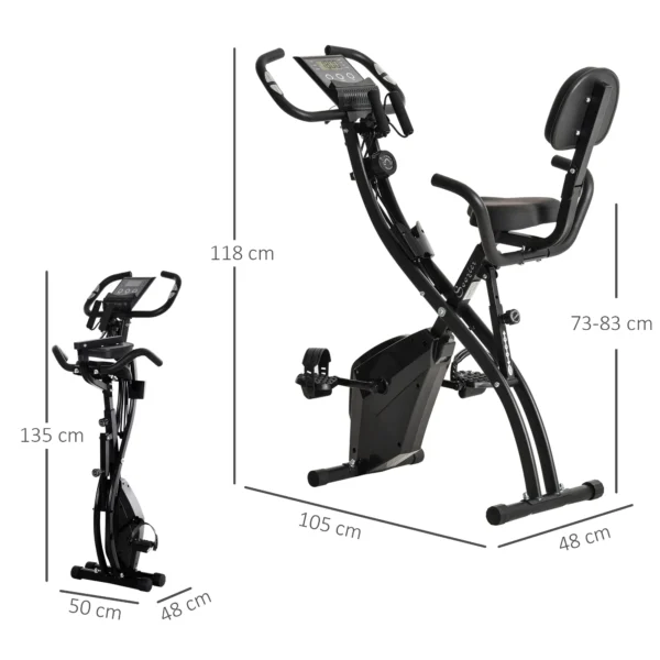 Bicicleta Estática Plegable Regulable en Altura Resistencia Magnética Ajustable Bicicleta de Ejercicio Fitness con Pantalla LCD y Asiento con Respaldo Sensor de Pulso 105x48x118 cm Negro - Imagen 9